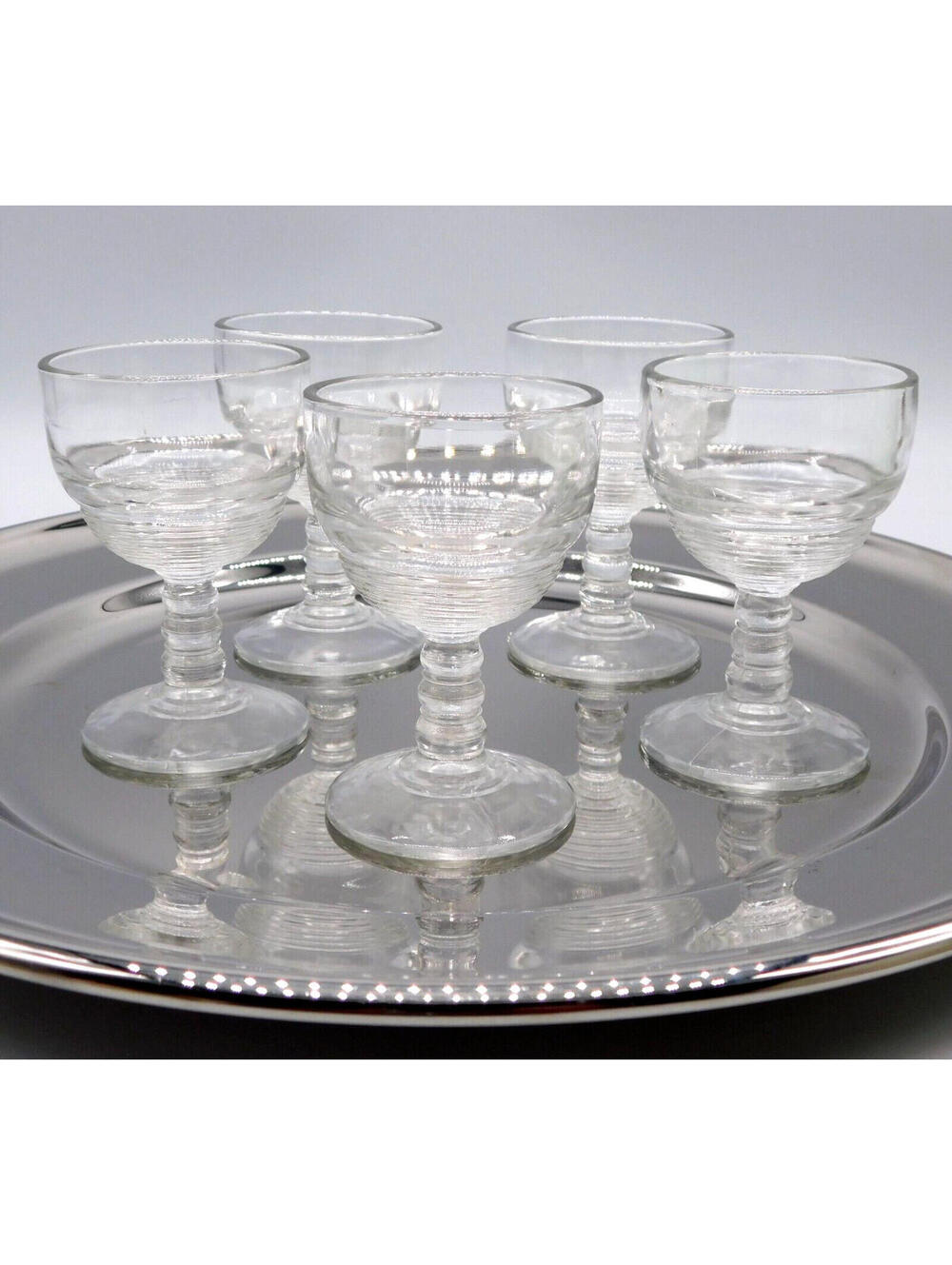 5 - Clear Anchor Hocking Manhattan Art Deco Shot Cordial Apéritif Glasses